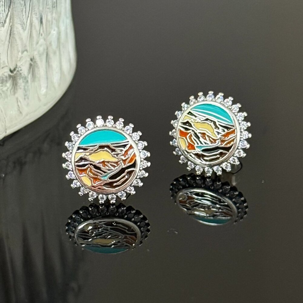 Grand Canyon View of a Lifetime Bling Earrings S925 Sterling Silver Handmade Ear - Picture 4 of 4